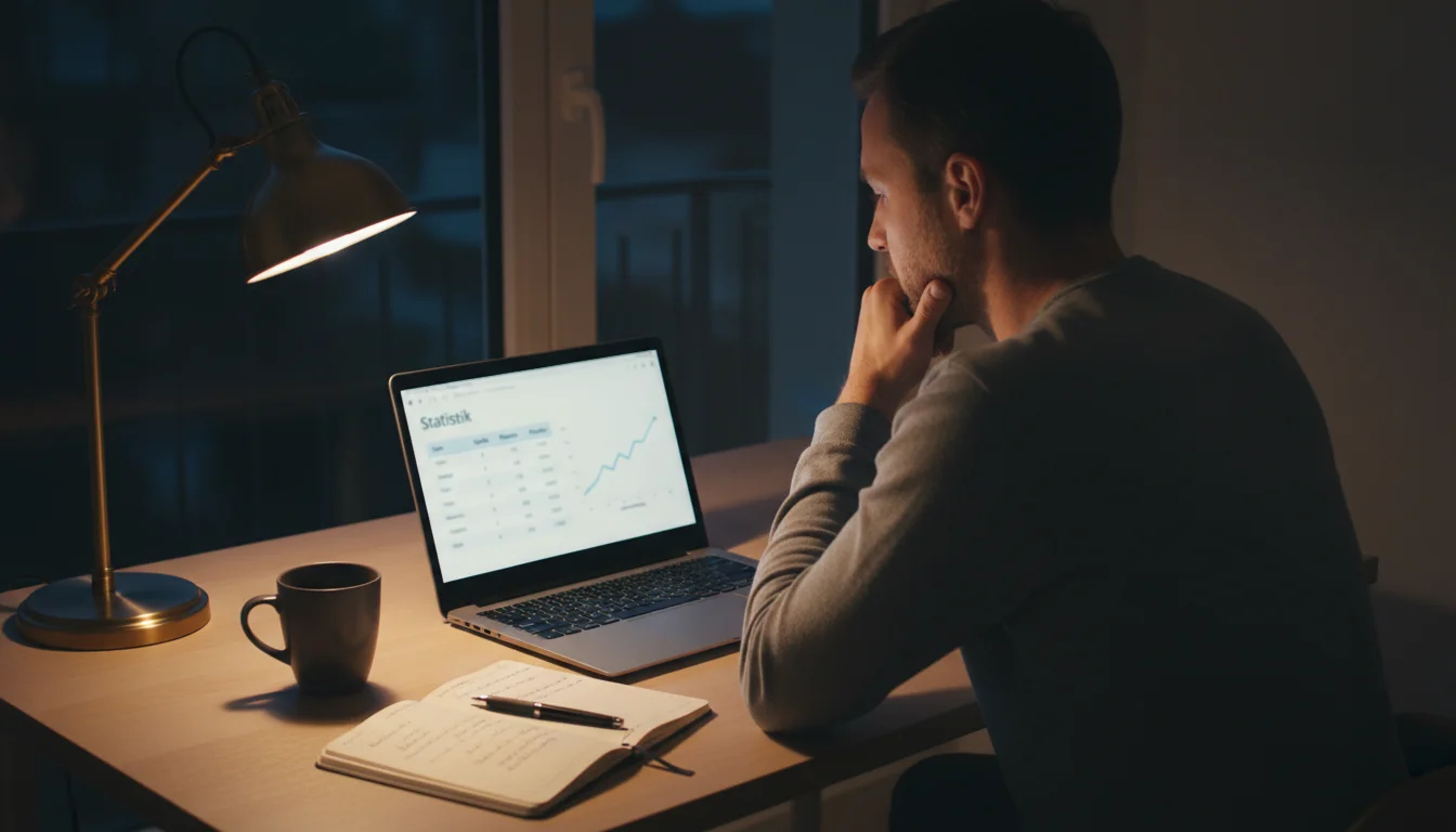 Person analysiert NFL-Statistiken auf einem Laptop am Schreibtisch