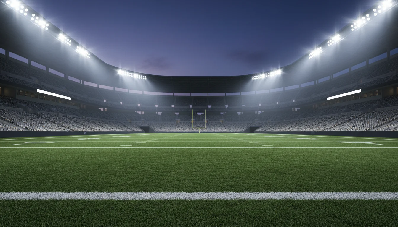 NFL-Stadion bei Nacht unter Flutlicht mit Football-Rasenfeld