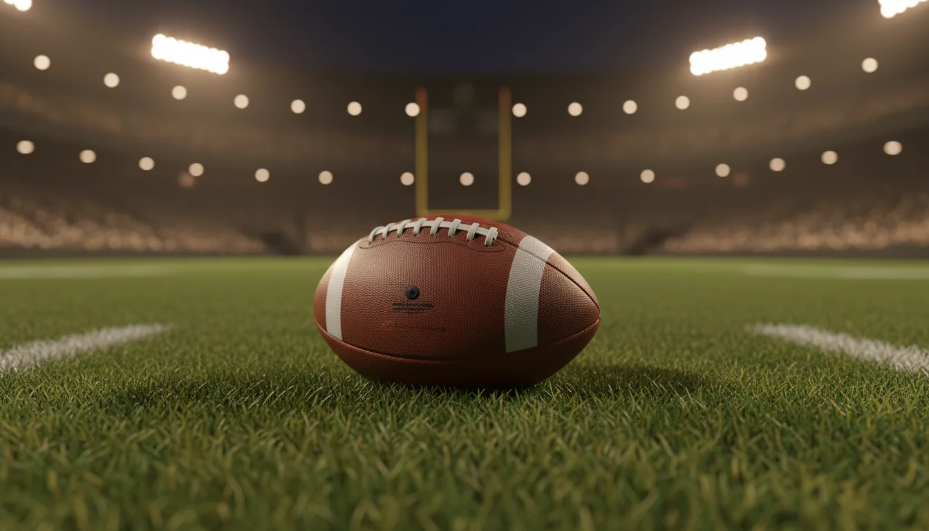 NFL-Spielfeld mit Football auf dem Rasen bei Flutlicht – Symbolbild für NFL-Wettarten